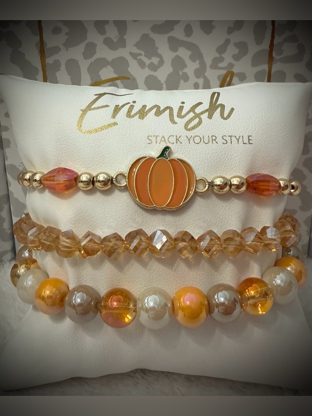 New ERIMISH Bracelets - 3 pc Stack - Orange & Gold Pumpkin